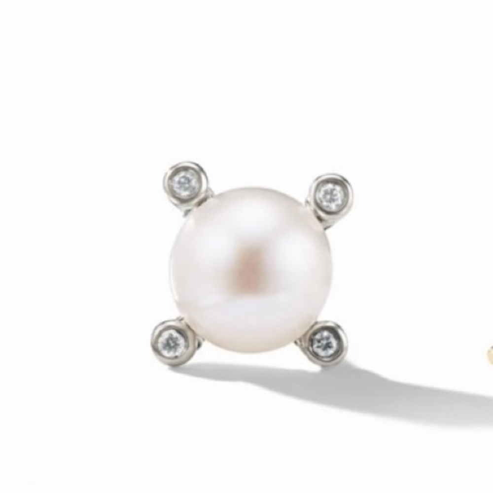 David Yurman Pearl Stud Earring (just one) Sterling Silver with Diamonds